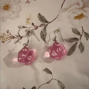 Pink D20 Dice Earrings